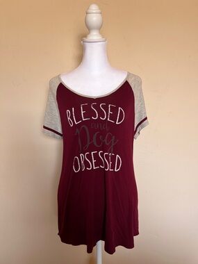 Maurices Burgundy and Gray 'Blessed and Dog Obsessed' Short Sleeve Tee